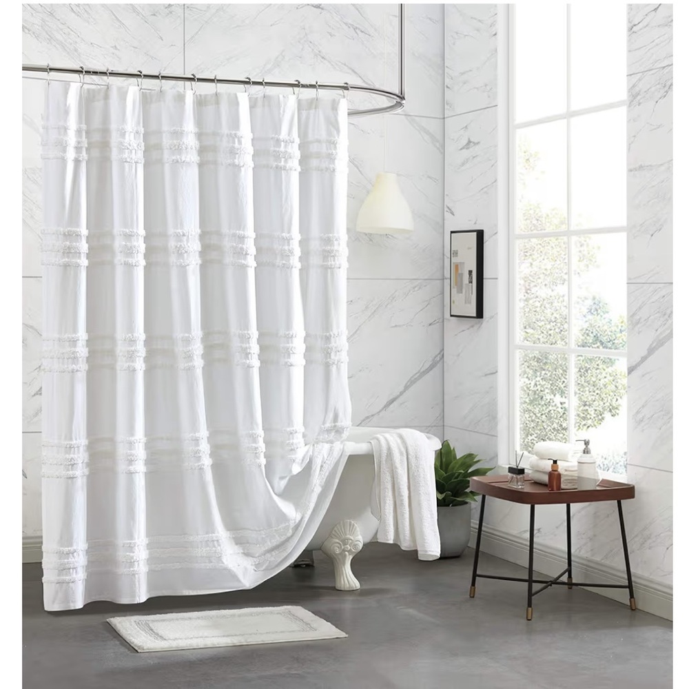 🍃🦋 Chenille White Diamond Shower Curtain - Classic Bath Style